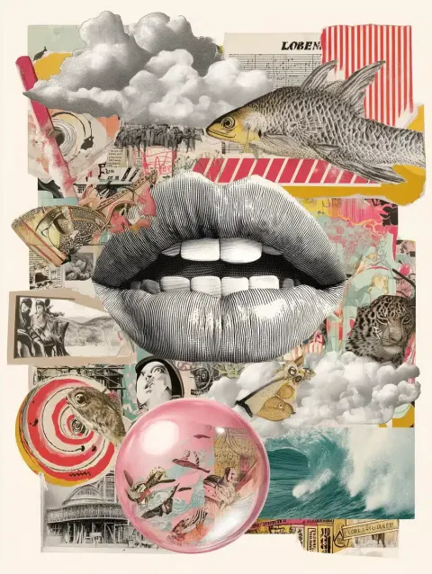 Collage Lips with Miniature Worlds