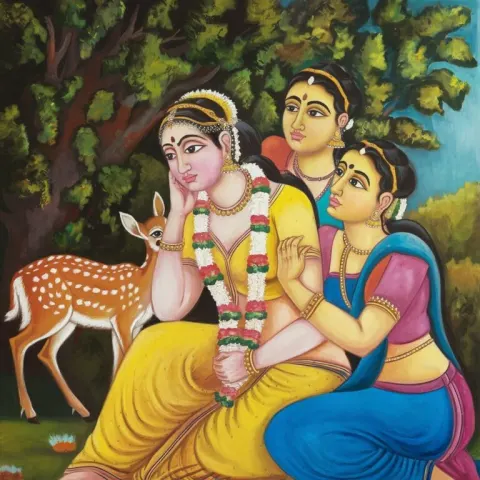 Shakuntala and Anasuya in Forest
