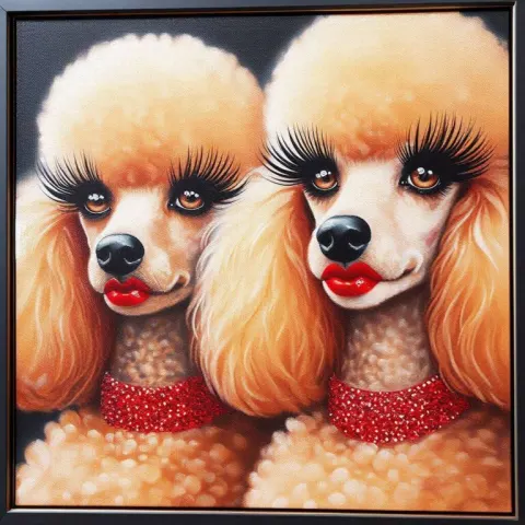 Glamorous Apricot Poodles in Red Collars Framed Art