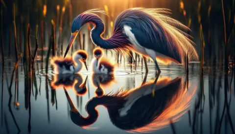 Tricolored Heron Preening With Babies Wildlife Photo