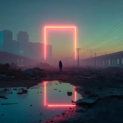 Surreal Neon Desolation Scene