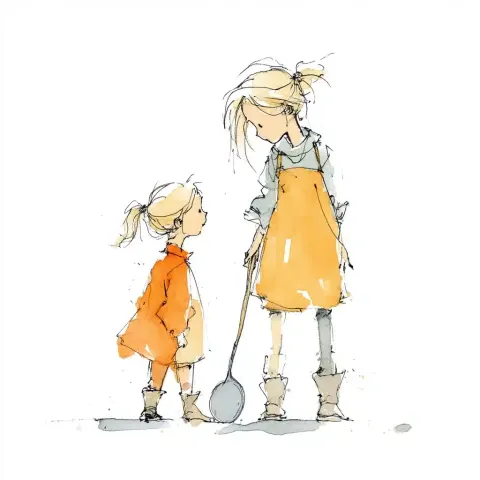 Blonde Girls with Ladle Watercolor