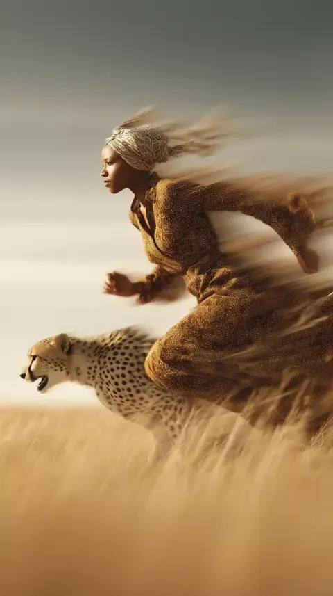 Cheetah and Woman in Motion
