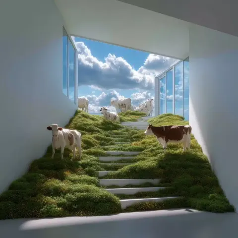 Grassland Staircase with Livestock