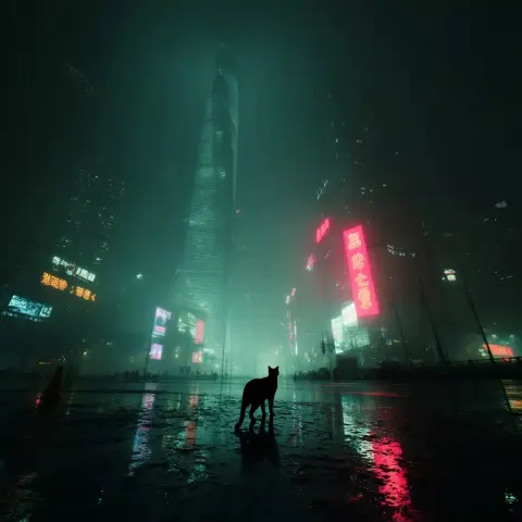 Cinematic Cat in Cyberpunk Shanghai