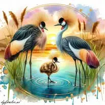 Crowned African Cranes in Sunrise Circle