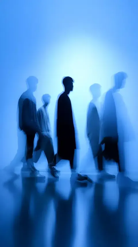 Silhouetted Asian Men in Motion