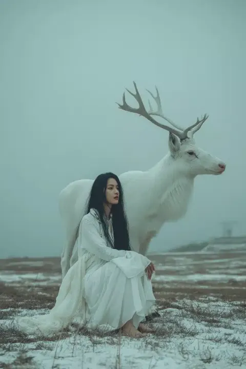Asian Woman with White Deer