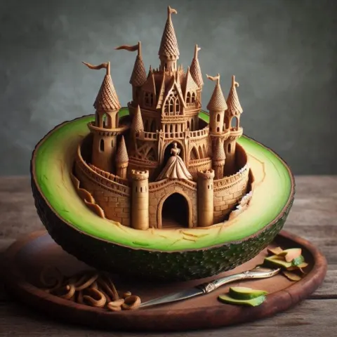 Avocado Pit Carving of Cinderella Fairy Palace