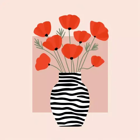 Zebra-Striped Vase with Poppies