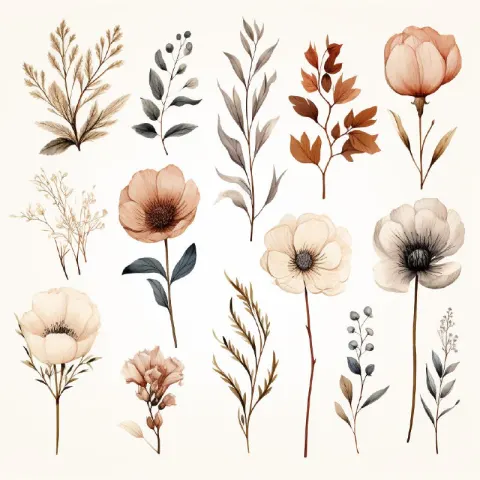 Boho Winter Flower Watercolor Clipart Collection