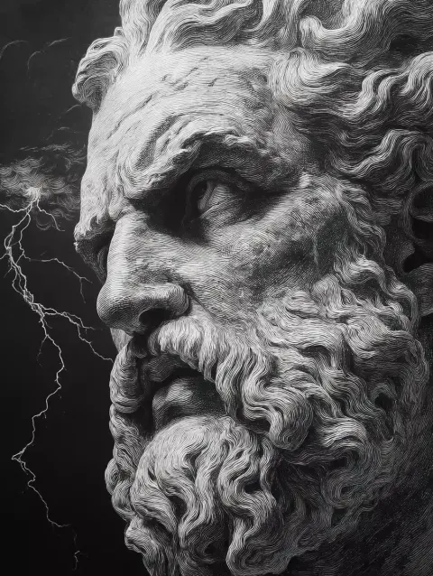 Realistic Zeus Portrait Lightning