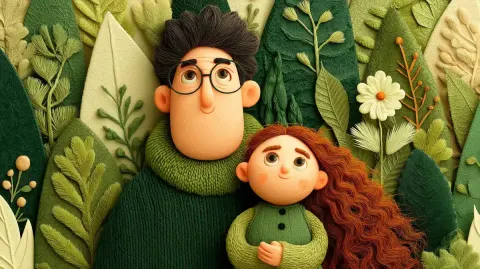 3D Cartoon Man with Child