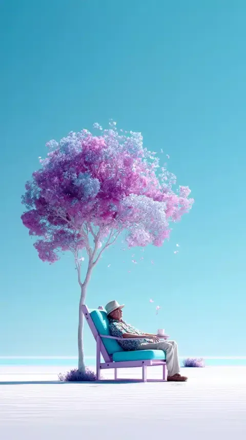 3D Minimalist Nap Under Tree