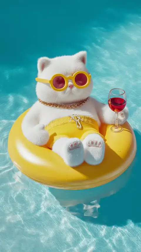 Fluffy Cat on Floaty