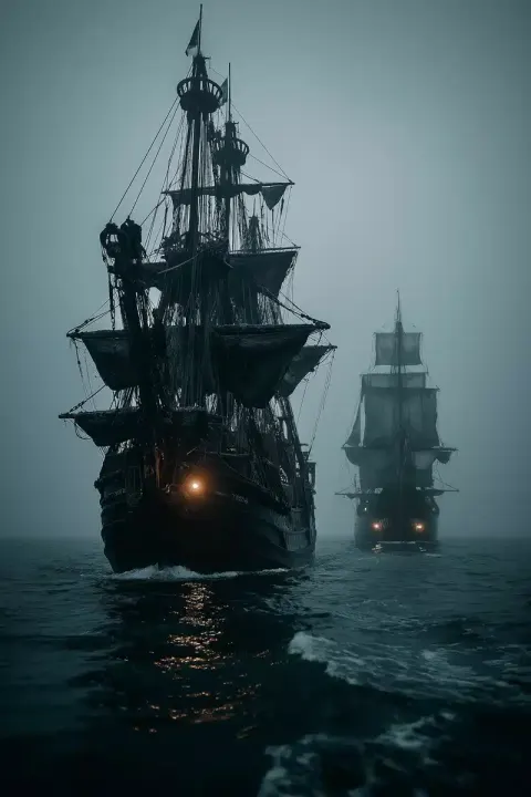 Pirate Ships in Mist