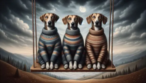 Three Dogs Sitting on Swing Artwork
