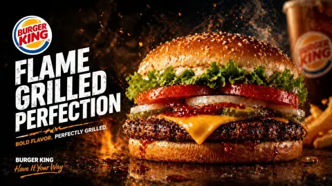 Dramatic Flame Grilled Burger Poster