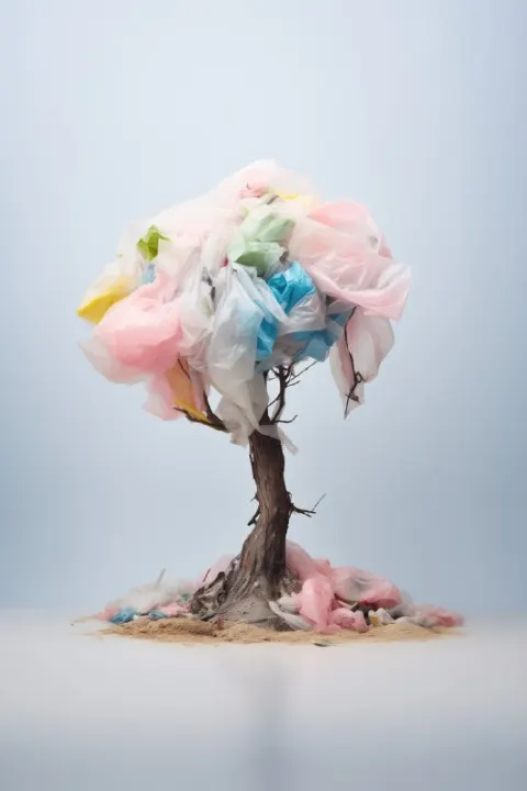 Tree Wrapped in Pastel Plastic Bags Award Photo