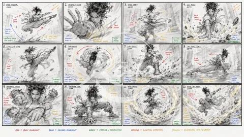 Cinematic Kung Fu Storyboard Sheet