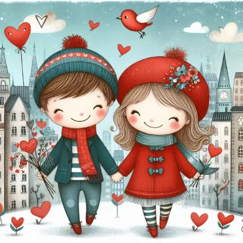Whimsical Valentine Couple in City Jansson Style