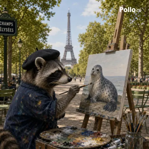 Raccoon Painter in Paris