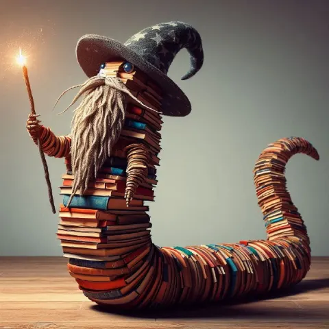 Bookworm Wizard With Worm Body Made of Books