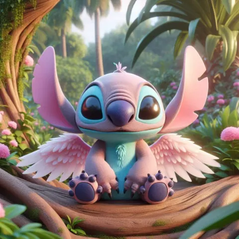 Stitch and Pink Winged Guardian in Botanical Garden