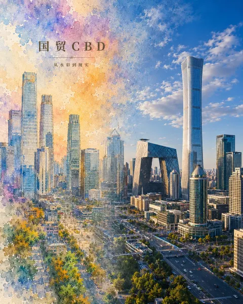 Watercolor City Awakening