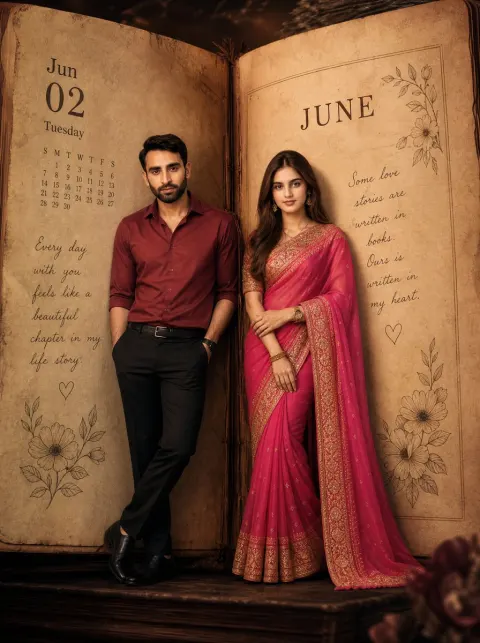 Romantic Couple in Vintage Diary