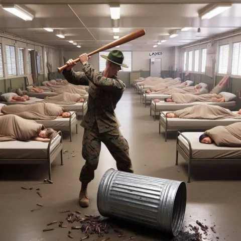 Marine Drill Instructor Banging Garbage Can Wake-Up