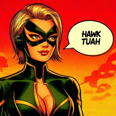 Superhero Woman in Black and Gold With Speech Bubble