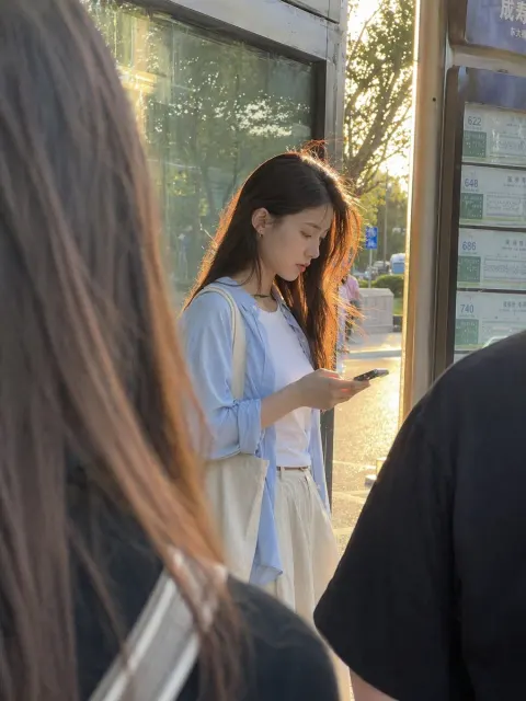 Golden Hour Bus Stop Moment