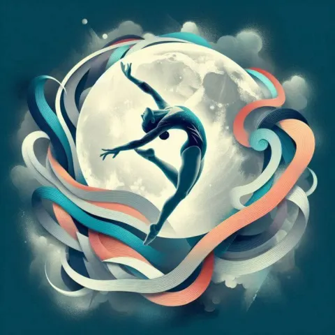 Abstract Gymnast Flying Under Moonlight Olympic Art