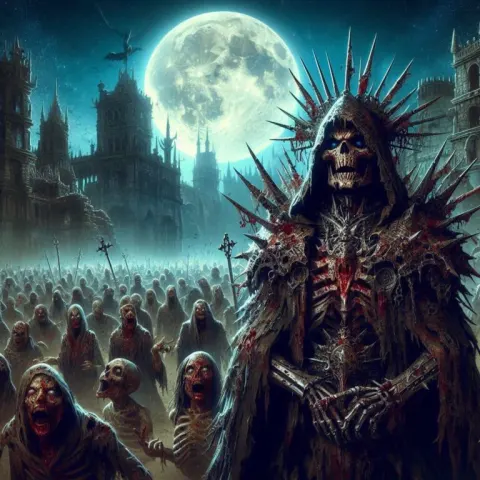 Sinister Necromancer Raising Zombies Under Full Moon