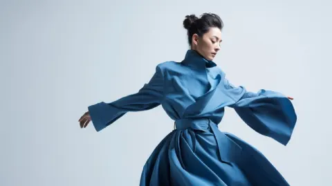 Fashionable Blue Wind Coat in Elegant Studio Pose