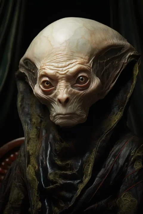 Alien Being Portrait in Rembrandt and Giger Style