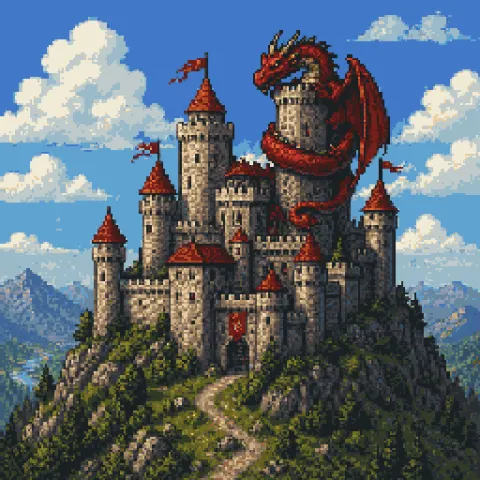 Red Dragon Castle Pixel Art