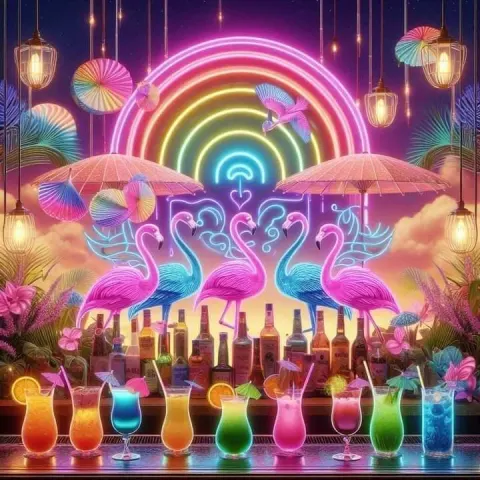 Neon Magical Bar with Flamingo Cocktails