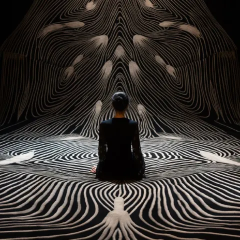 Monochrome Rug Design With Ribs Illusion Silkscreen