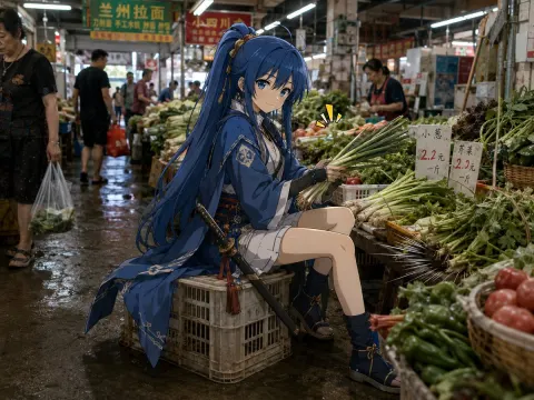 Anime Swordswoman Surprises Wet Market
