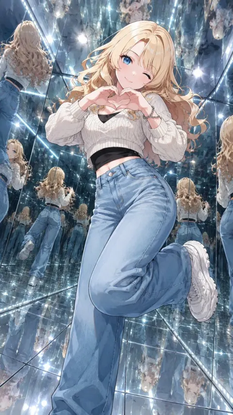 Anime Girl Mirror Room Pose