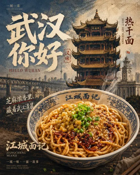 Vintage Wuhan Food Travel Poster