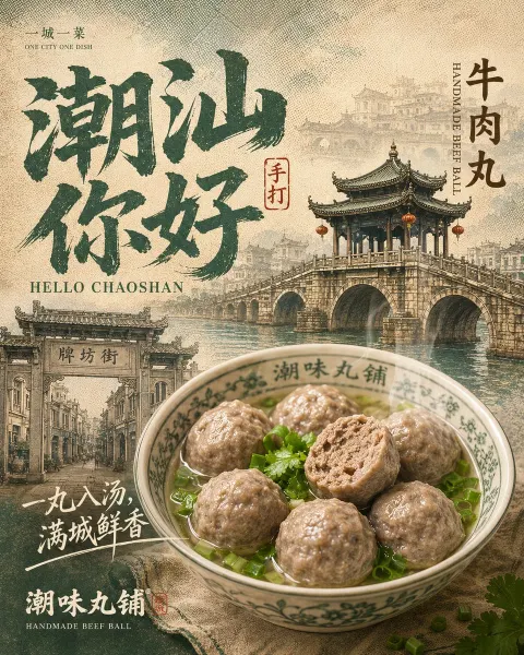 Vintage Chaoshan Beef Ball Poster