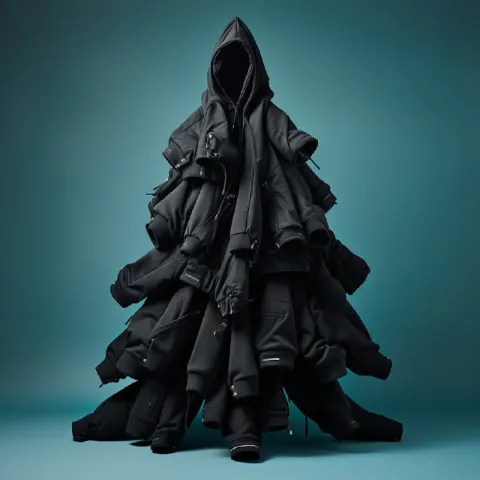 Black Hoodies Folded Into Christmas Tree Shape