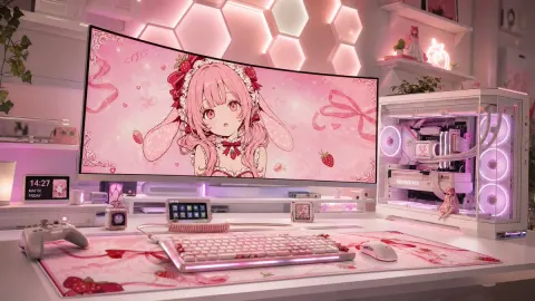 Dreamy Pink Anime Kawaii Gaming Setup
