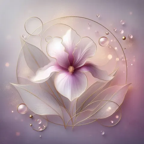 Translucent Iris With Crystal Dew and Gold Swirls