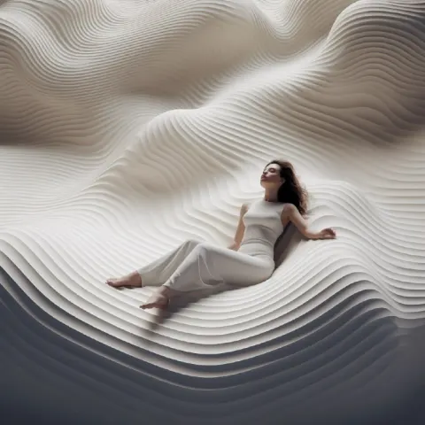 Woman in Yoga Pose on Sculpted Parametric Surface