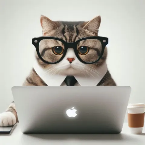 Studious Cat With Glasses Typing on Laptop