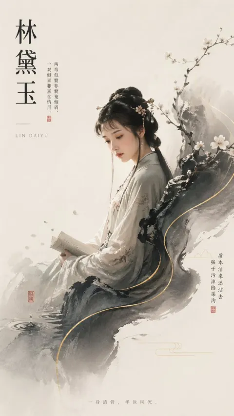Lin Daiyu Ink Portrait
